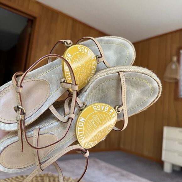 LOUIS VUITTON TRUNKS & BAGS ESPADRILLE WEDGE STRAPY PLATFORM SANDALS EU 40 US 10 - Picture 8 of 16